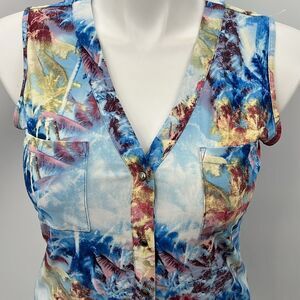 BCBGMAXAZRIA Palm tree print sleeveless fitted top